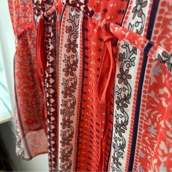 Free Peoplle Moonlight Mile Hot Coral Cinch Back Top Size M - Picture 7 of 10